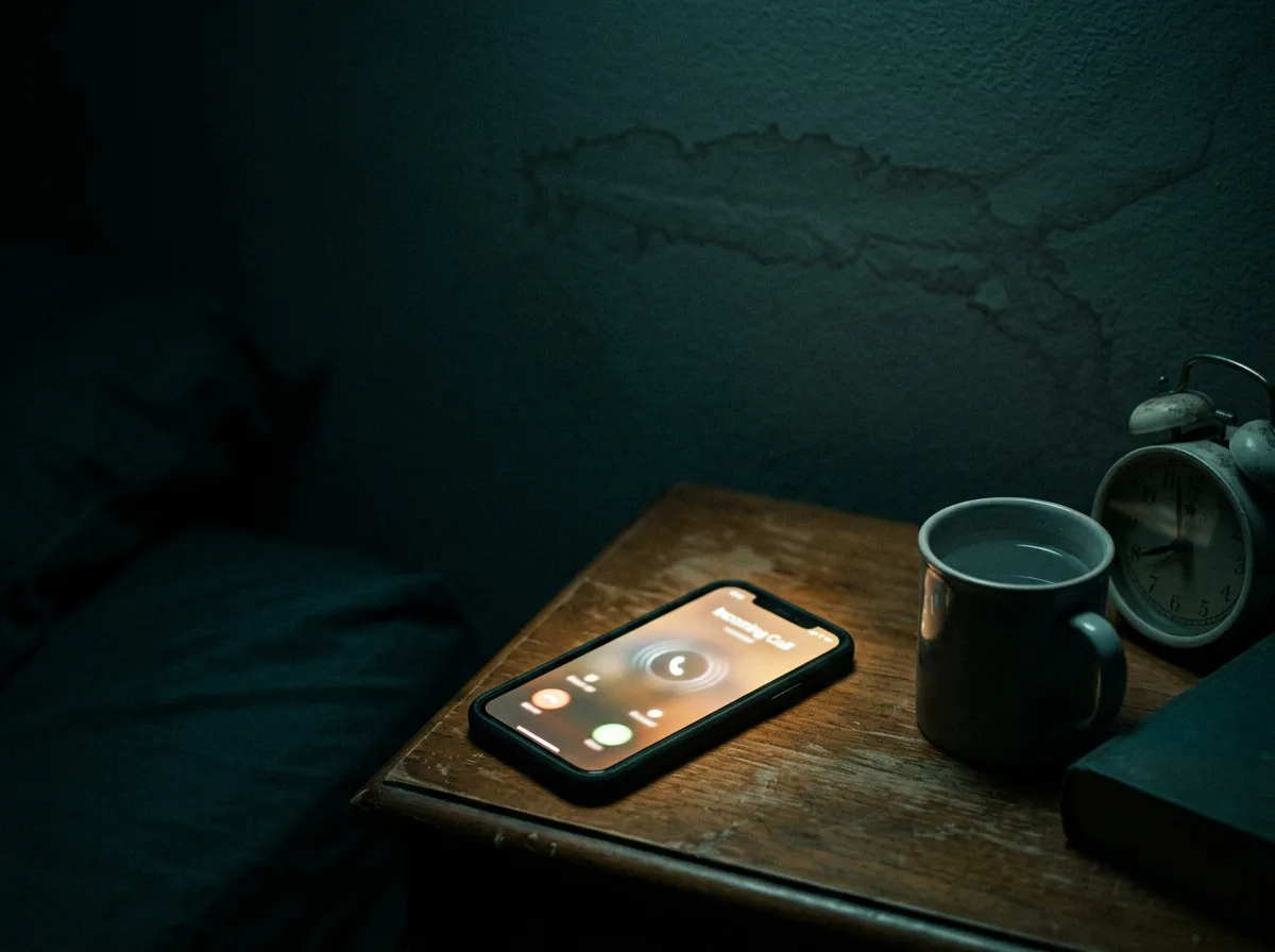A phone ringing at 2:14 AM