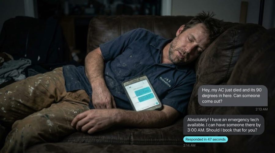 Asleep on the couch while the phone answers a text